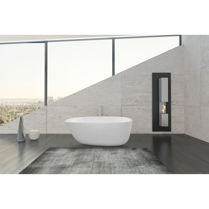 Daniela 58'' L Soaking Bathtub, White, Satin Chrome