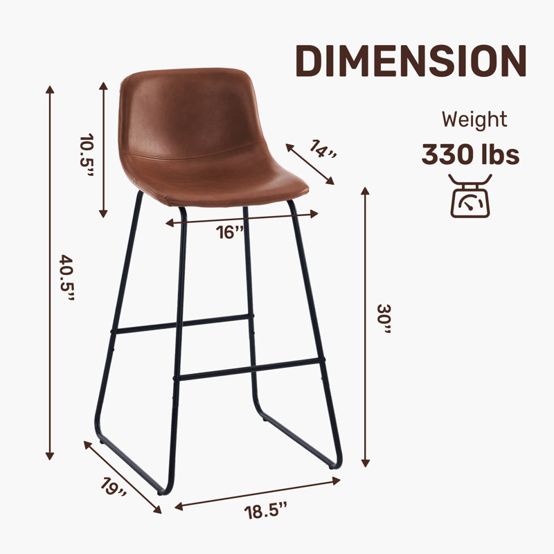 Scher Faux Leather Upholstered Counter & Bar Stools with Sled Legs, Bar Stool (30" Seat Height), Dark Brown