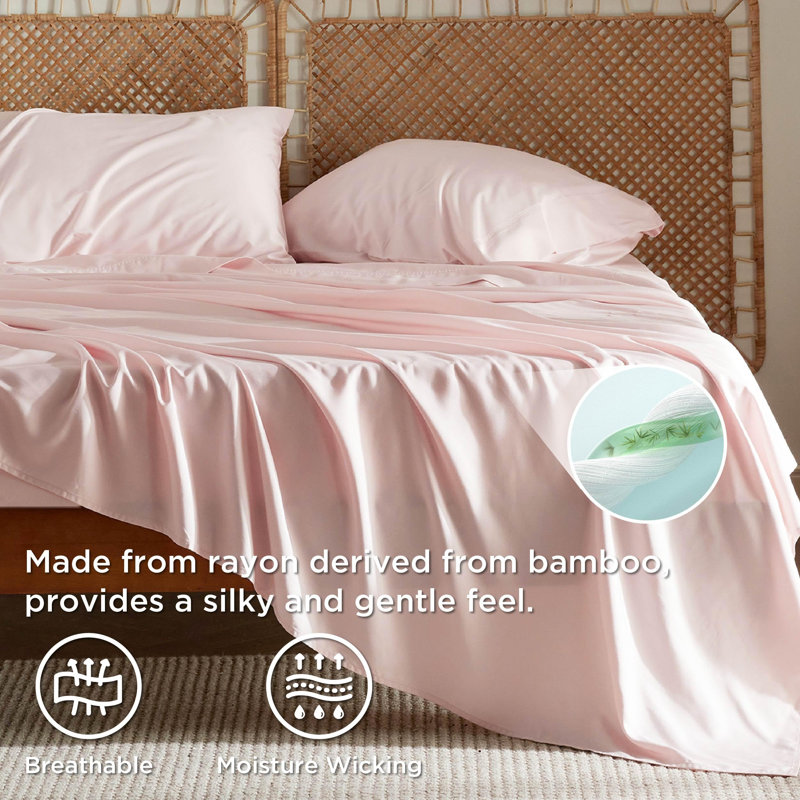 Essential Collection Cooling Rayon Derived from Bamboo Sheet Set, California King Sheet Set with 2 Pillowcases, Pink