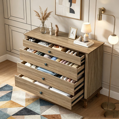 Large 4-Drawer Chest with Solid Wood Foot