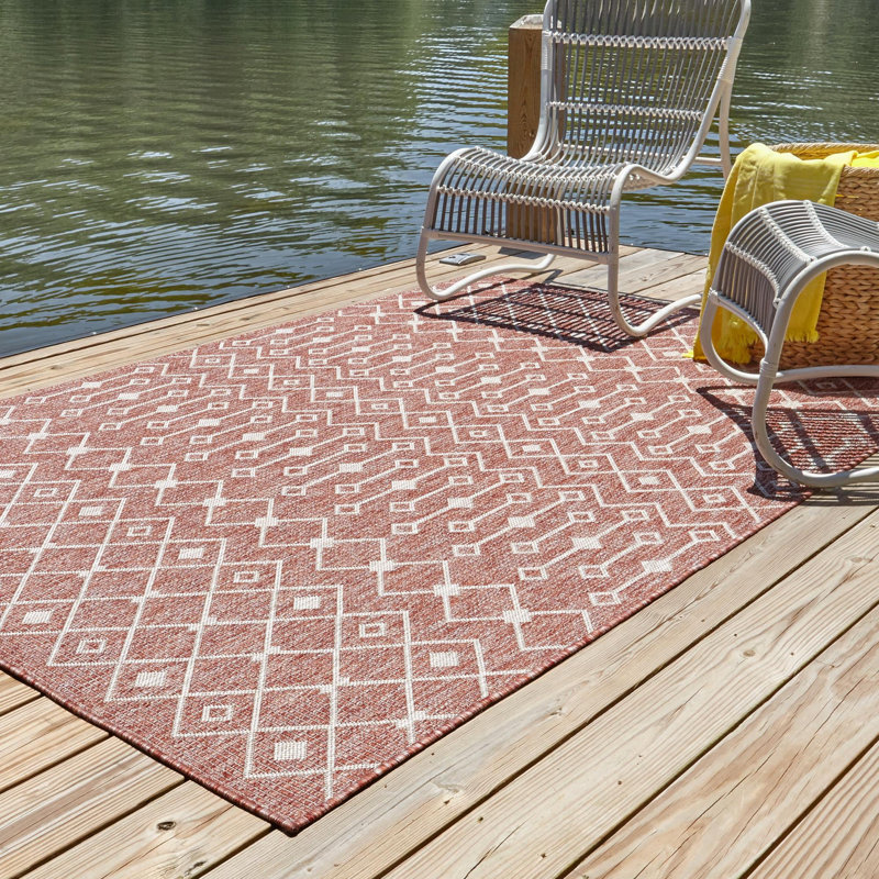 Tapis rouge rouille intérieur / extérieur Julieta, Rectangle 7 pi 1 po x 10 pi