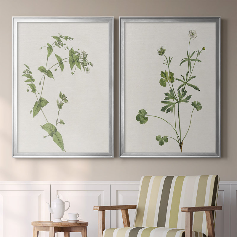 Toile encadrée de qualité supérieure Wispy Botanical I - prête à être accrochée, H 41,25 po x l 61 po x P 1,25 po, Argent