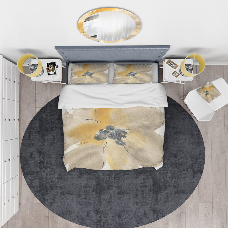 Glam Flower Tones I - Traditional Duvet Cover Set - Microfiber Polyester, King Duvet Cover + 2 Shams