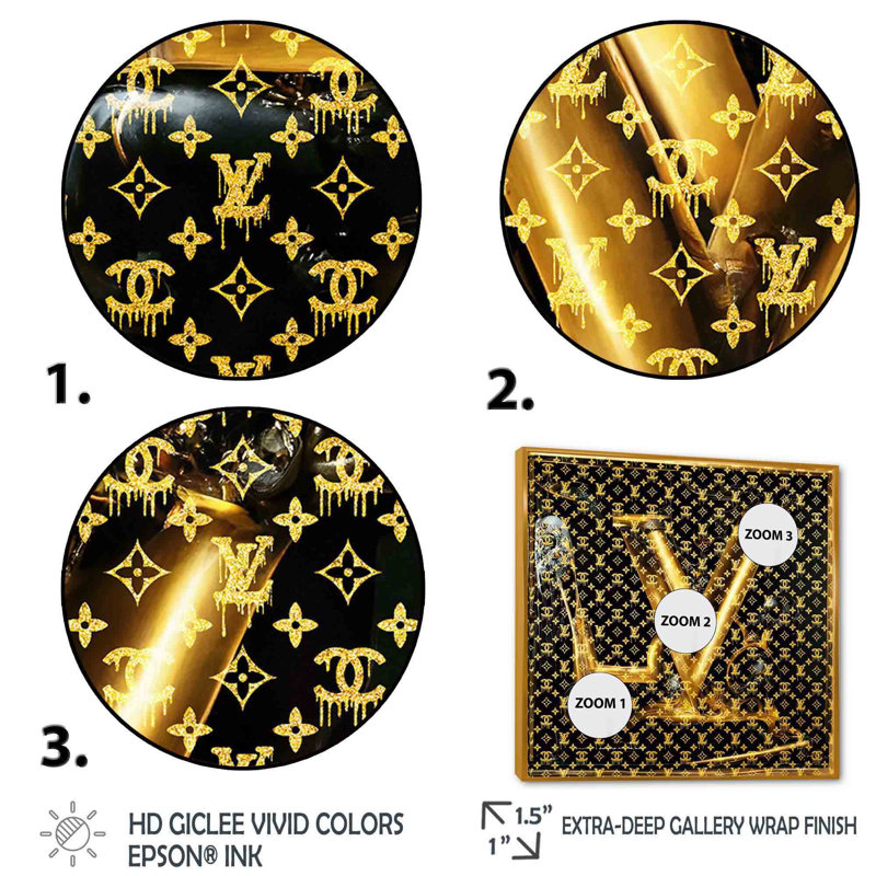 Luxury Brand Design I - Fashion, art mural, H 36 po x l 36 po x P 1,5 po, Toile avec cadre flottant or
