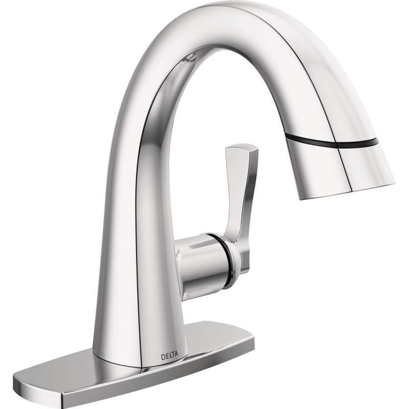 Stryke Single Hole Pull Out Sprayer Bathroom Faucet, Single Handle Bathroom Sink Faucet, Lumicoat Chrome
