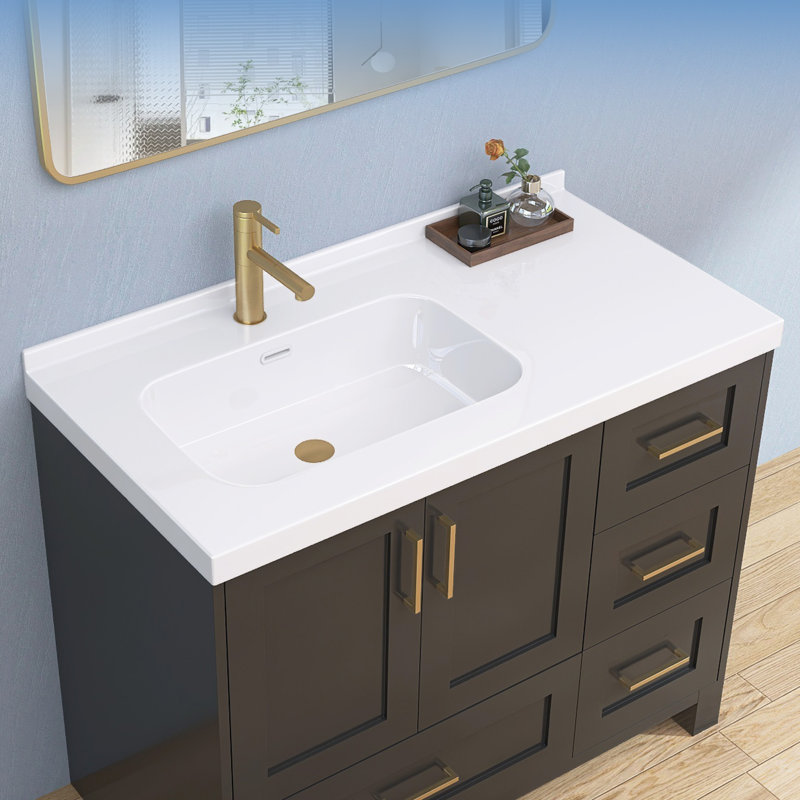 42 po X P 22 po D - Comptoir de meuble-lavabo rectangulaire à surface solide avec comptoir de salle de bain, Gauche