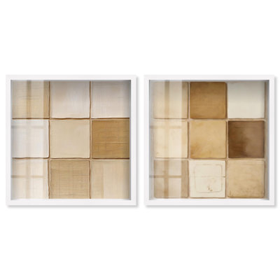 Sina Matrix Duo Shadowbox Print Beige Wall Decor Set by Art Remedy, White Frame, 30 x 30