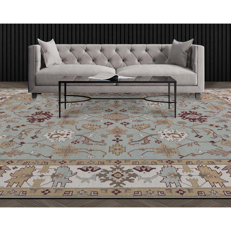 Sumak Wool Oriental Area Rug in Blue/Beige, Rectangle 9' x 12'