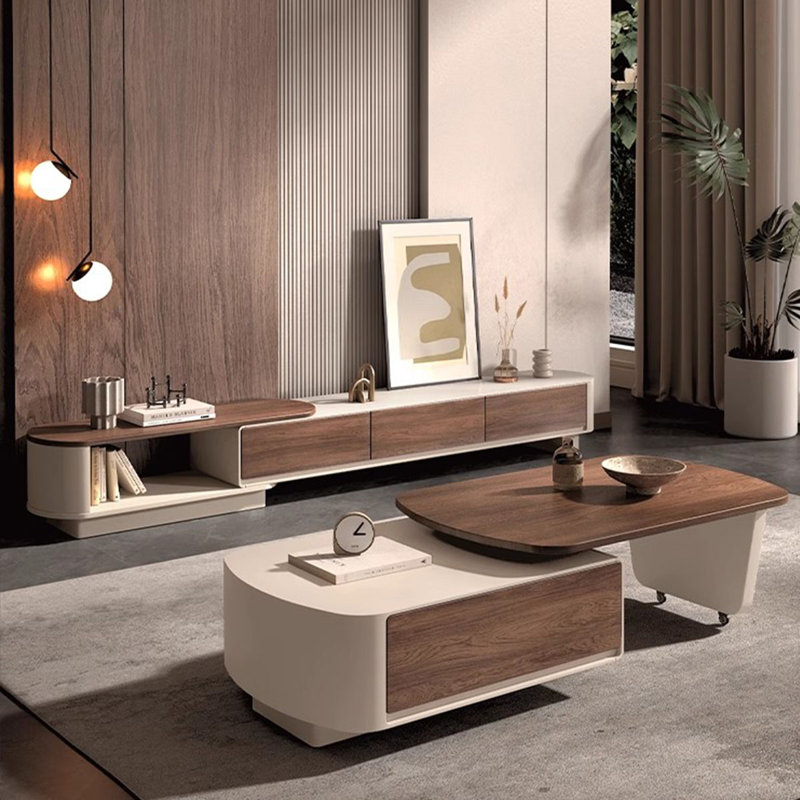 Walnut + Beige Manufactured Wood TVStands