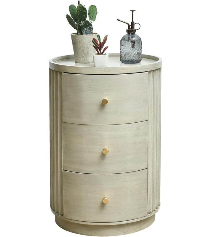 Table d'appoint ronde à 3 tiroirs - fabrication en bois, table de chevet de style moderne, diamètre 16 po x H 21 po, pour le salon et la chambre à coucher