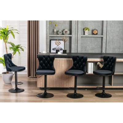 Ensemble de 2 tabourets de bar réglables en velours, base moderne en métal capitonné