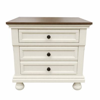 Table de chevet classique à 2 tiroirs en bois massif de 26 po avec pieds à colonne romaine, assemblage minimal requis, blanc