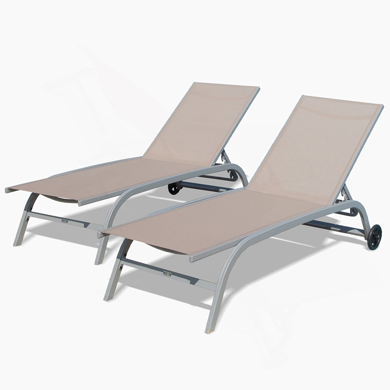 Chaise Lounge Outdoor Set Of 2, Adjustable Backrest, Wheeled For Easy Mobility, For Patio, Beach, And Poolside Relaxation