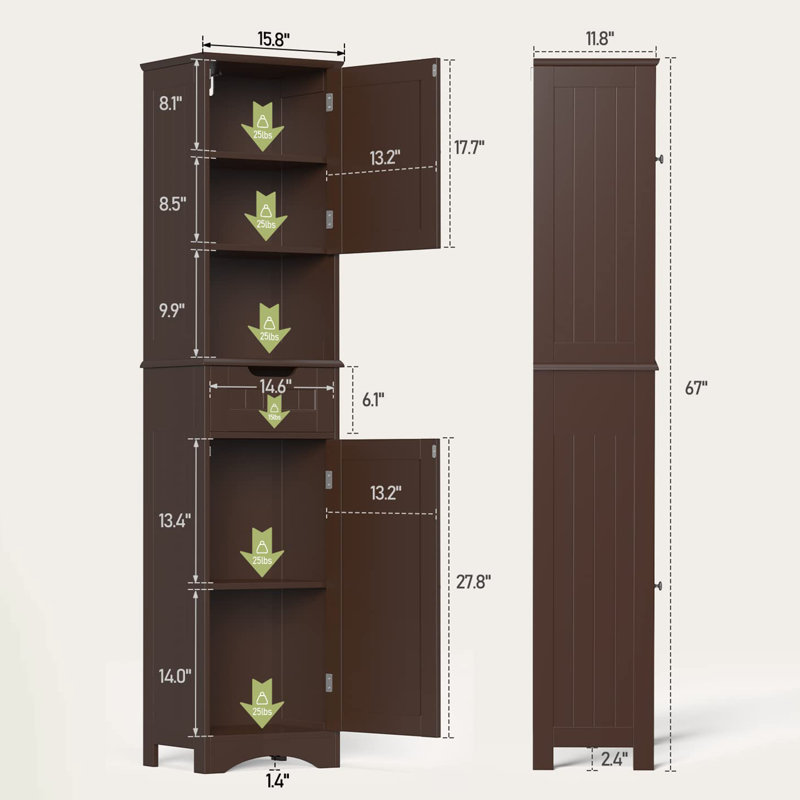 Armoire de rangement haute 67 po H, Brun