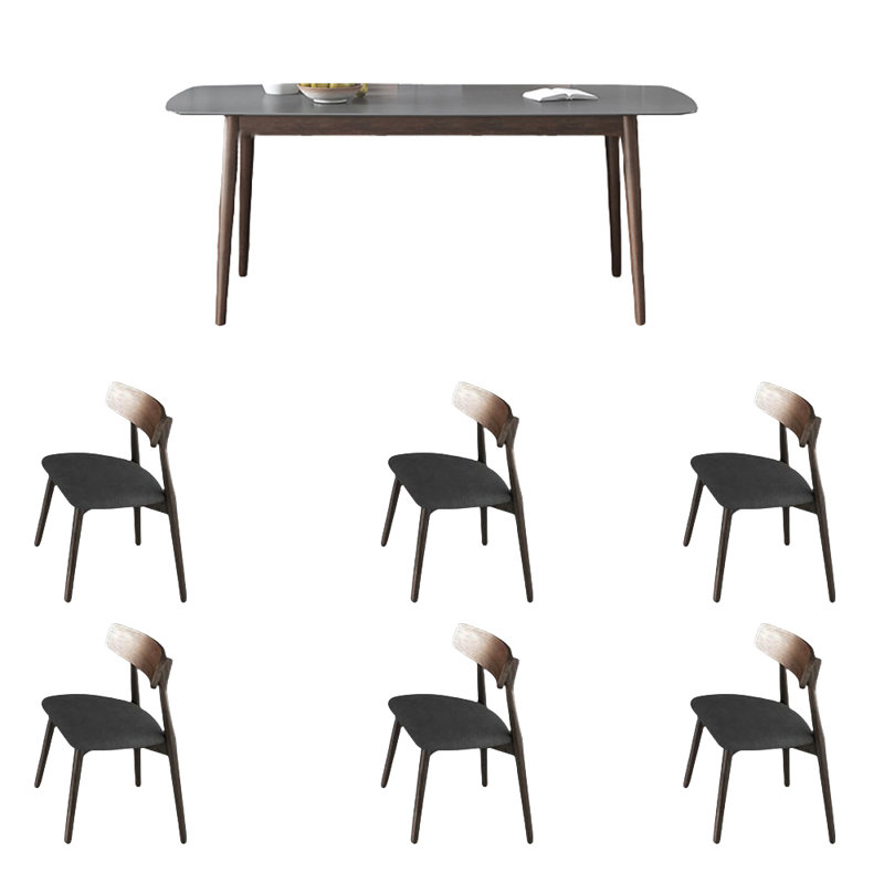 Contemporary Oak Dining Set with Stone, 29.52"H x 62.99"L x 35.43"W
