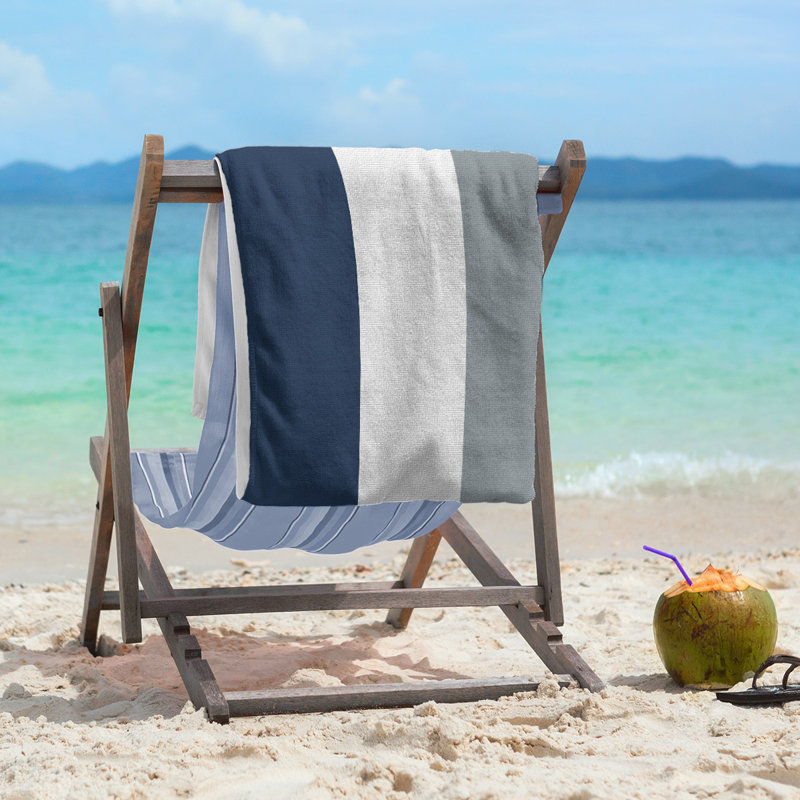 Beach Towel, Gray/Off White/Navy