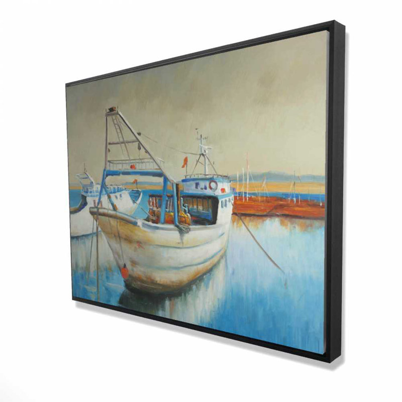 Bateau de pêche - Décoration de salon encadrée sur toile, H 37,25 po x l 49,25 po