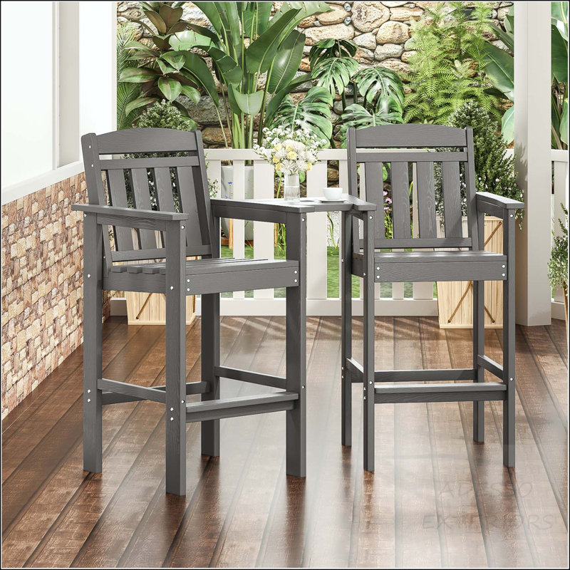 Ensemble de 2 tabourets de bar en PEHD Adirondack avec plateau amovible et trou pour parasol - Blanc