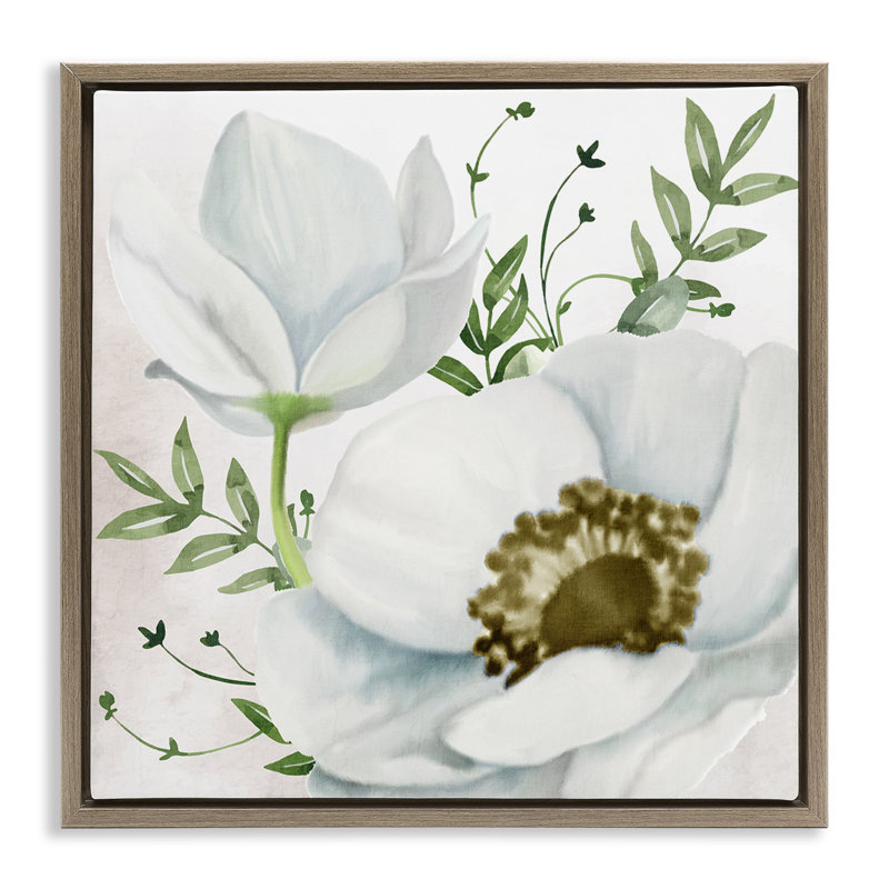 «Magnolia & Leaf Sprigs Floater», art mural sur toile par Kim Allen, Cadre flottant orme Montalcino, H 25 po x l 25 po