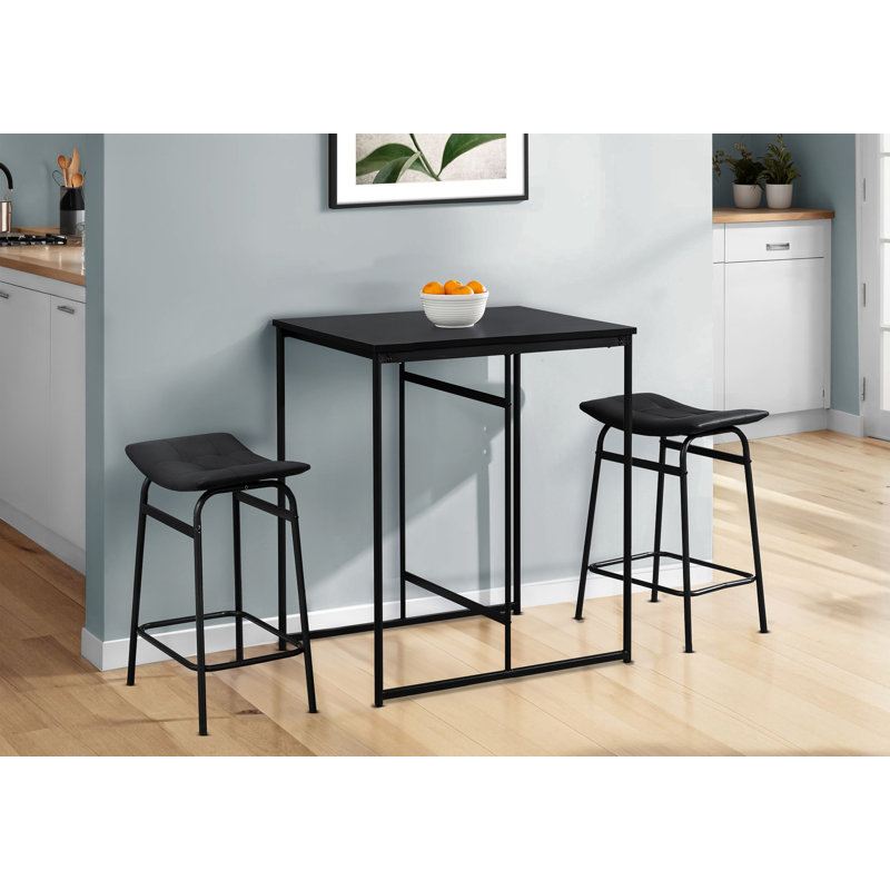 Barstool, Counter Height, Set Of 2, Kitchen, Black Leather Look, Black Metal, Contemporary, Modern