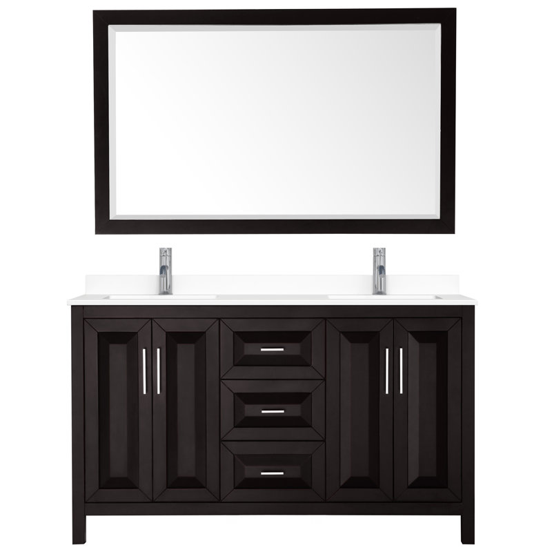 Daria 72" Double Bathroom Vanity Set with Mirror, Dark Espresso, Polished Chrome, 72"