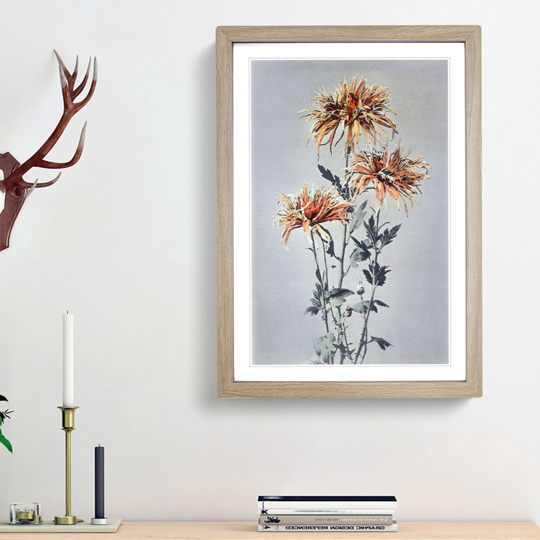 Orange Chrysanthemum Flowers by Ogawa Kazumasa - Picture Frame Painting Print
