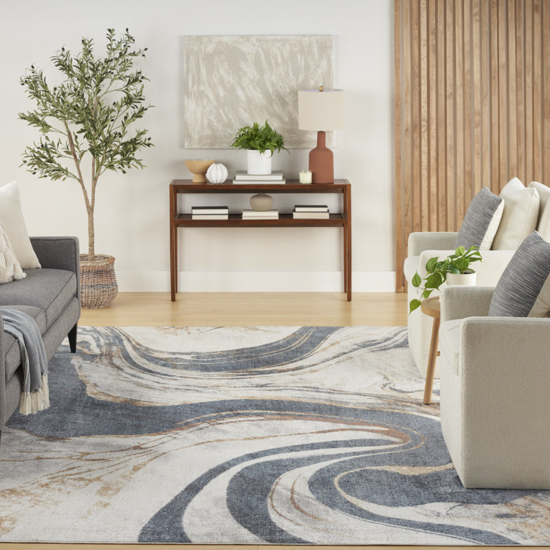 Tapis d'intérieur moderne ivoire Nourison Astra, Rectangle 6 pi 7 po x 9 pi