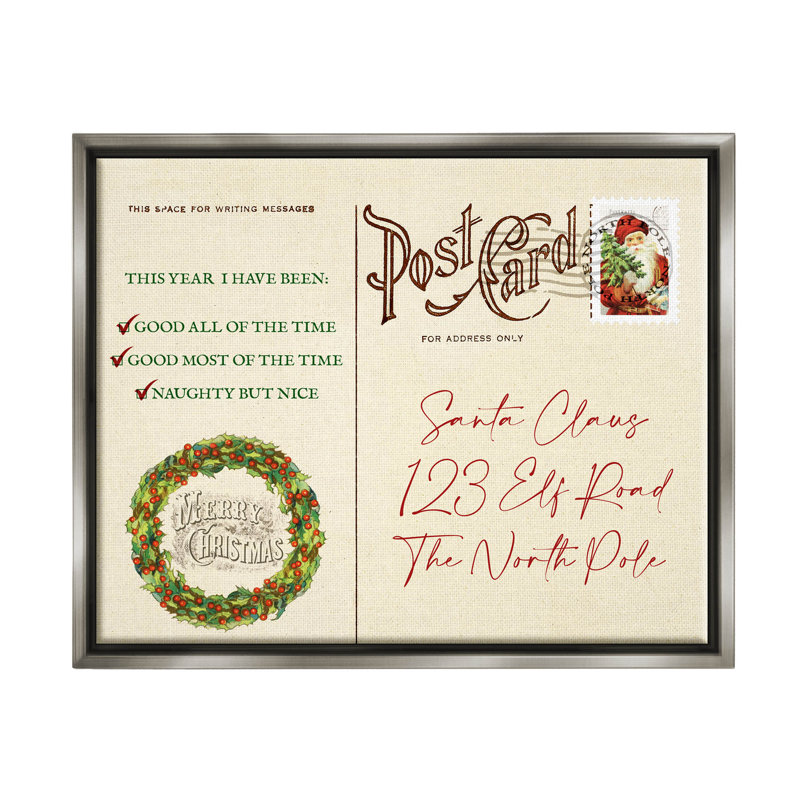 «Merry Christmas Vintage Post card» par Lil 'Rue - Impression sur toile, Cadre flottant gris lustré