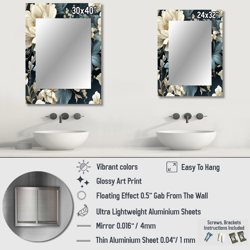 Nacomia Urban Victorian Splendor, motif victorien - miroir mural floral, 32 po x 24 po