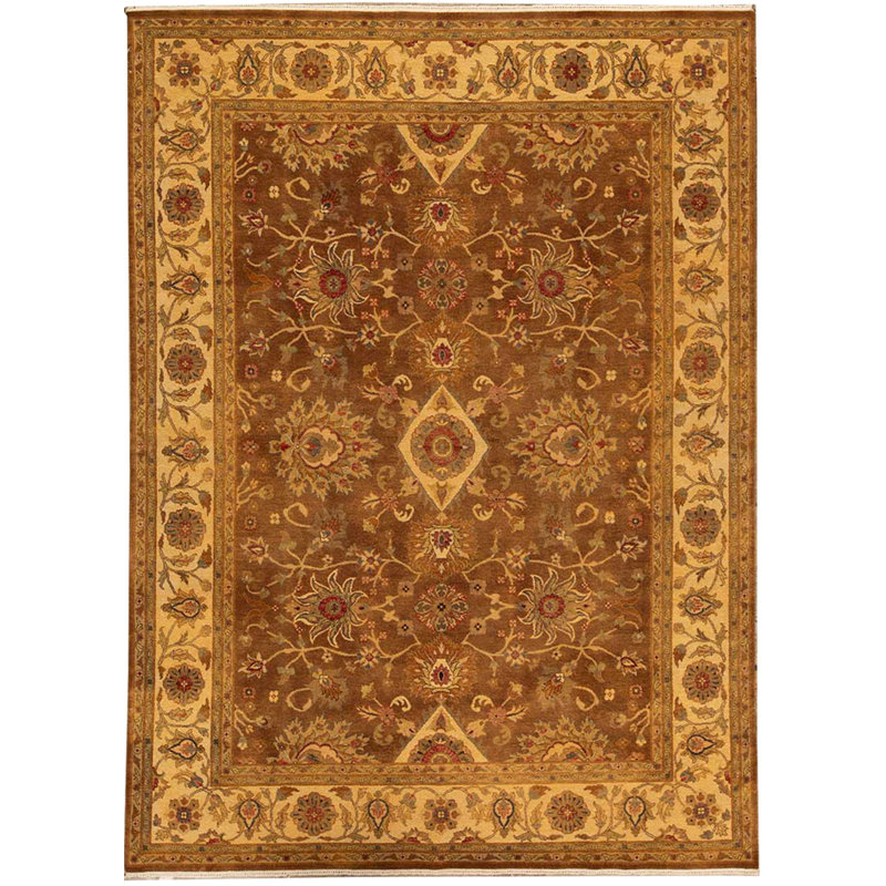 Tapis brun et ivoire de haute qualité noué à la main