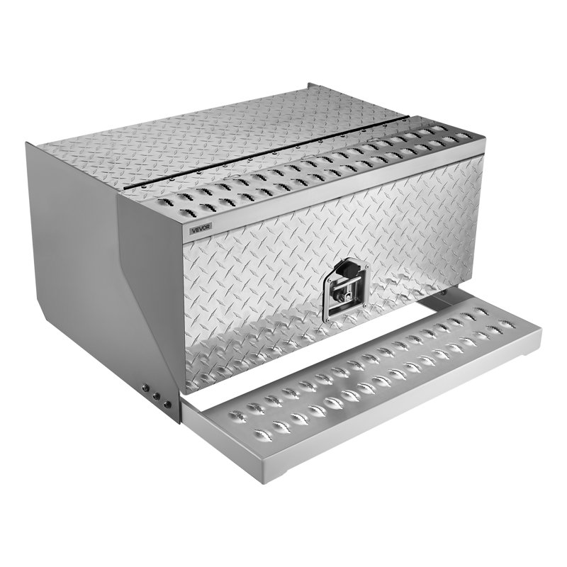 Coffre à outils pour marchepied de semi-remorque, 76,2 cm x 74,9 cm x 40,1 cm, coffre à outils robuste en tôle d'aluminium à damier, coffre de rangement étanche pour marchepied d'entrée de cabine avec serrure à poignée en T et clés pour camions plateaux, grues et semi-remorques