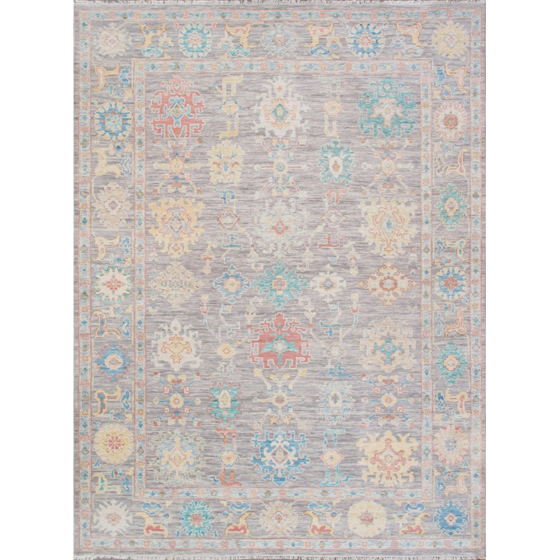 Canvello Oushak Hand-Knotted Wool Grey Area Rug- 9'1" X 12'3"