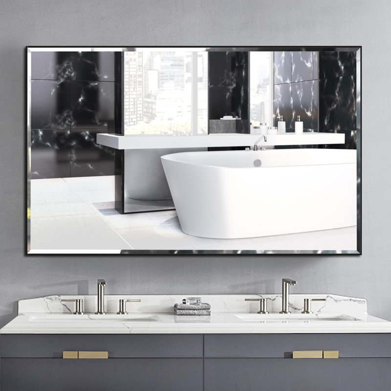 Miroir mural biseauté Reflections Sleek, 30 po x 48 po, Noir, noir, noir, noir