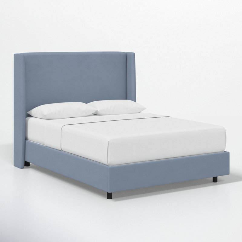 Upholstered Wingback Bed, California King, Classic Ocean Velvet