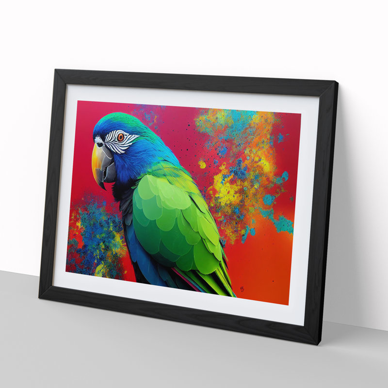 XH1022-6679X Painted Parrot Vol.2 - Single Picture Frame Print, Black Framed, 25cm H x 34cm W x 2cm D