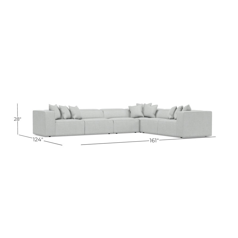 Bliss Sectional, Gray Polyester Blend, 28" H x 160.5" W x 123.5" D