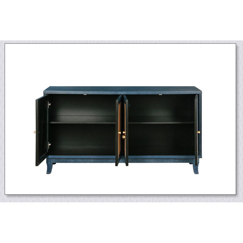 4-Door Rattan Sideboard with Adjustable Shelves – Handcrafted Premium Grain Panels, Modern Storage Cupboard, Antique Blue