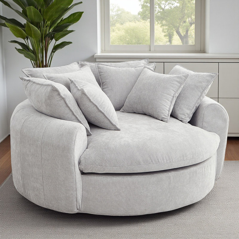 Upholstered Oversized Round Barrel Sofa Chair, Light Gray