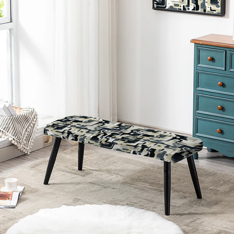 Beige And Grey Urban Maze - Geometric Upholstered Black Bench