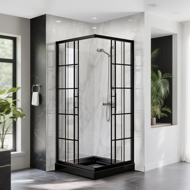 33 7/8" D x 33 7/8" W x 72" H Corner Pivot Shower Door with Adjustable Guide rail,Quick Release Function & Easy-Clean Coated 1/4" (6mm) ANSI Certified Tempered Glass, Matte Black Aluminum Frame