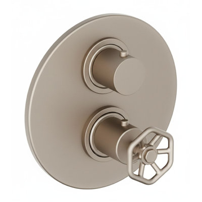 Ensemble de garniture de robinet de douche thermostatique à 2 poignées avec contrôle de volume Lucia et ensemble de garniture de dérivation à 2 voies en nickel brossé Lucia (valve incluse)