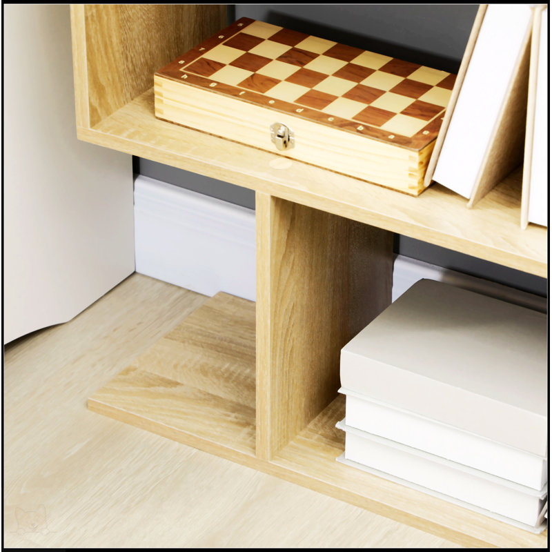 HOMCOM 75.5"H Bookcase 6 Shelf S-Shaped Bookshelf Wooden Storage Display Stand Shelf Organizer Free Standing Oak
