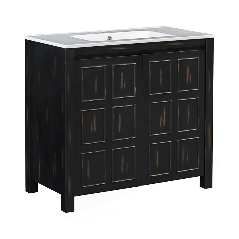 Ensemble de meuble-lavabo de salle de bain avec lavabos doubles (séparés), lavabos doubles en céramique, portes à fermeture douce et tablette réglable