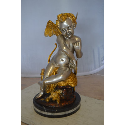 Headrick Cupid Girl On A Rock Bronze Statue -  Size: 20"L x 15"W x 25"H.