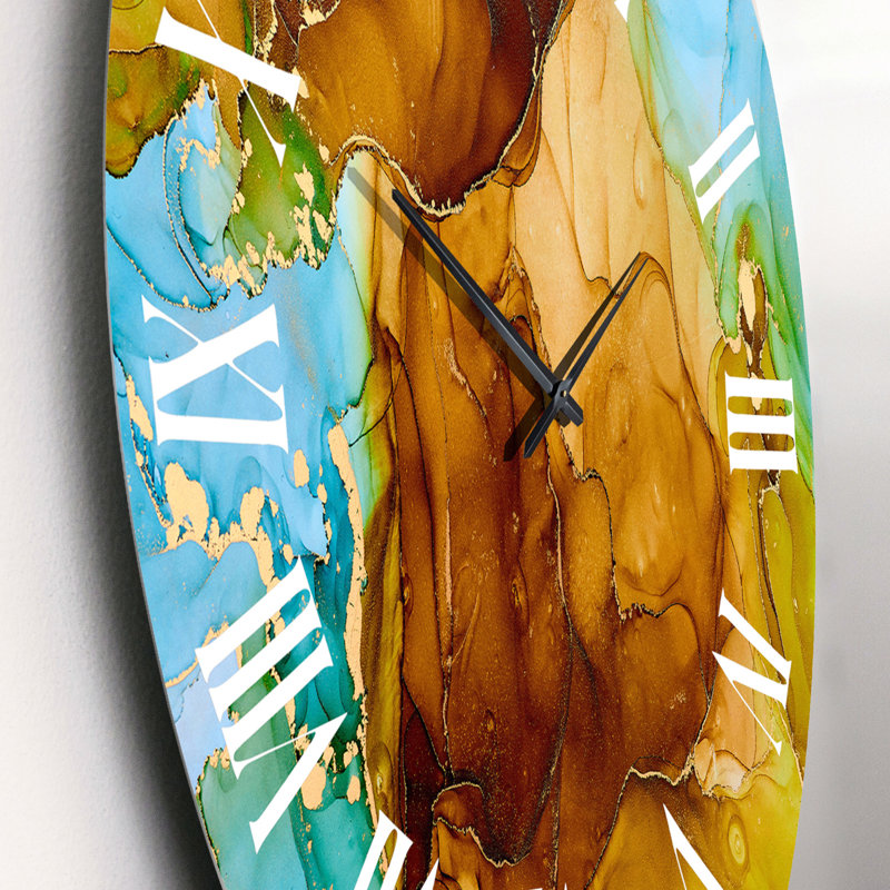 Horloge murale moderne brune et turquoise, Petit