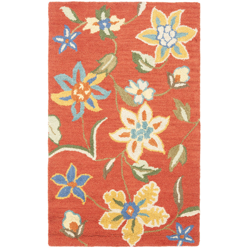 Emrick Hand Hooked Wool Floral Rug, Rectangle 4' x 6'