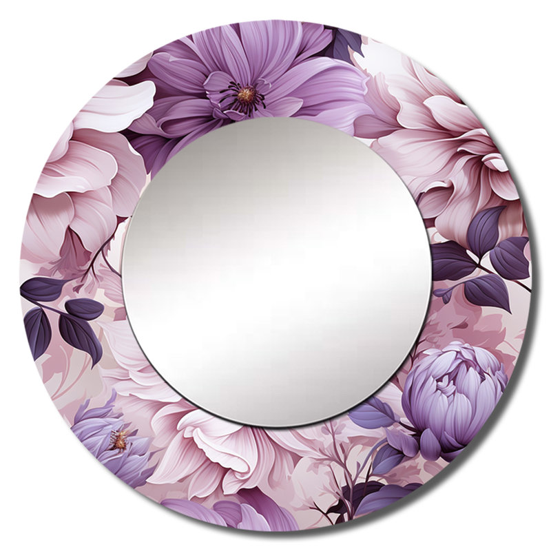 Rilie Ethereal Floral Delight Victorian Pattern - Floral Large Mirror, Cottage Round Unique Wall Mirror Decor, Printed Metal Art