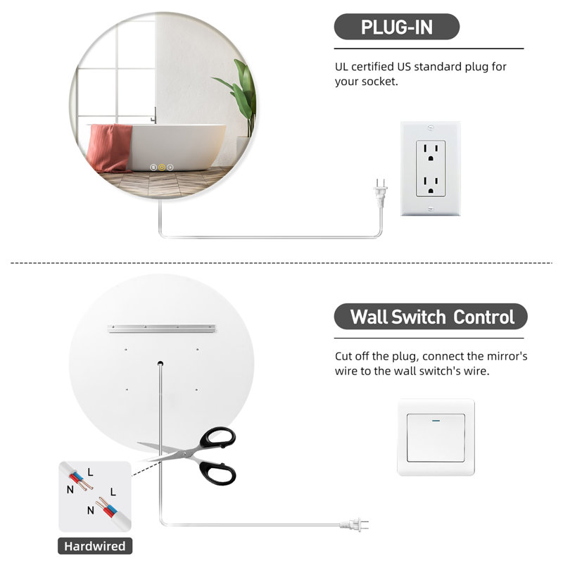 Areni Wall Mount Bathroom Mirror with LED Lights, 3 Color Mode Lights, Defogger, Memory Function, Dimmer, 28" x 28"