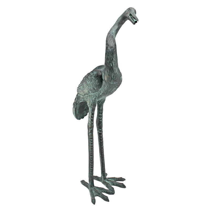 Curved Neck Crane Bronze Piped Statue, Medium