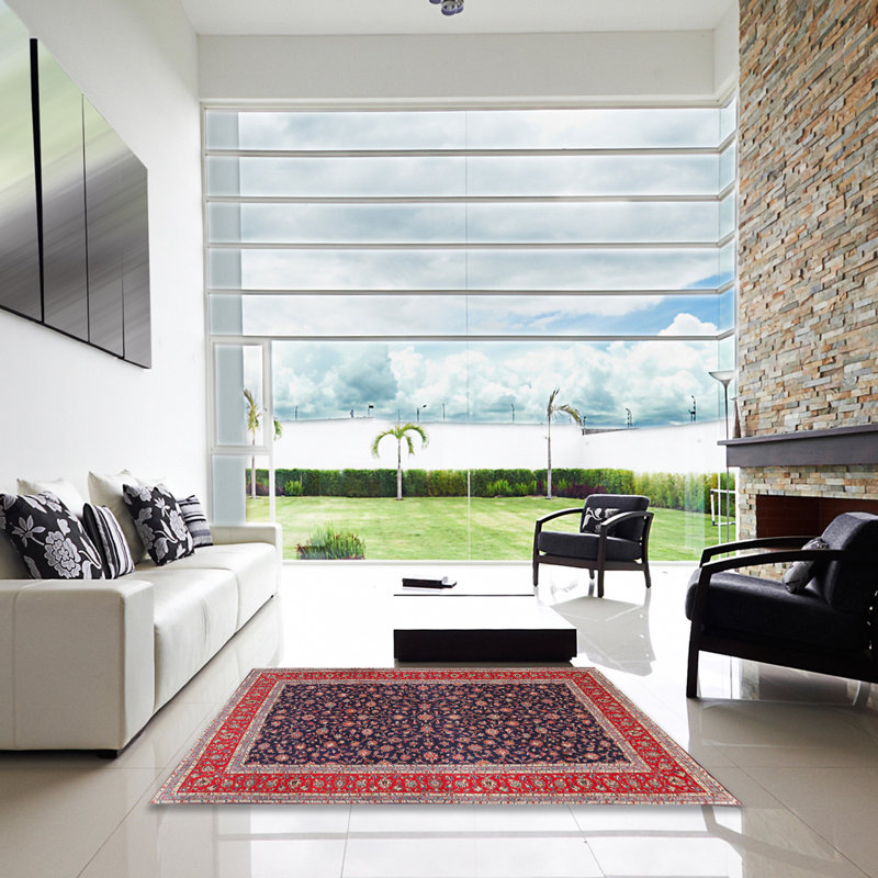 Tapis rouge/beige/noir traditionnel, Carré 3 pi
